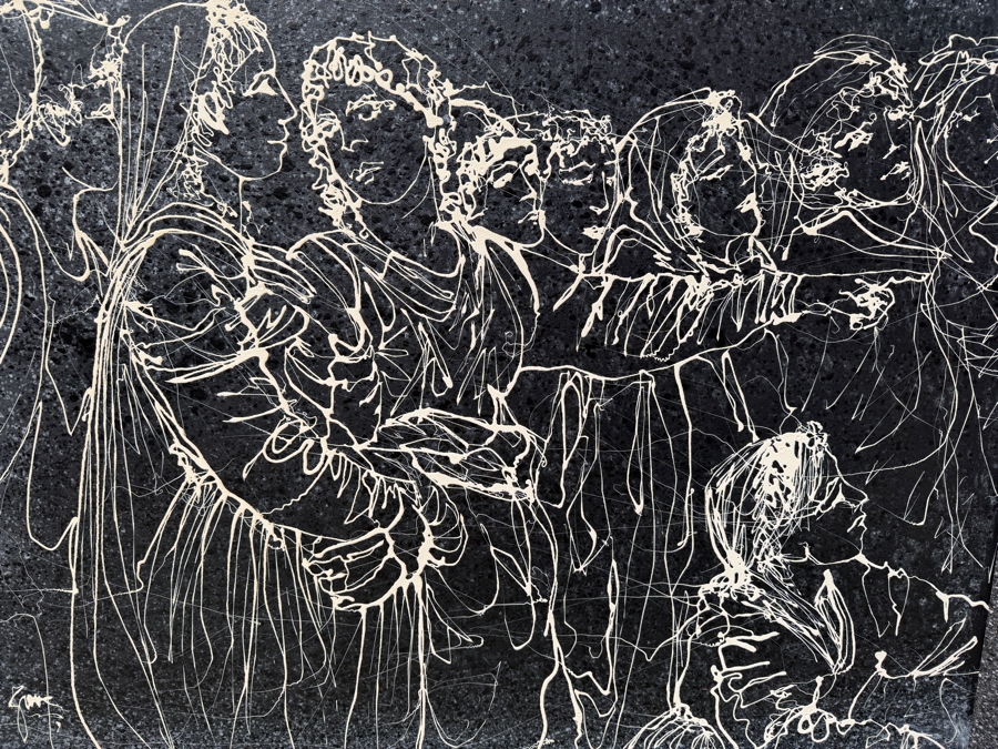 Gerrit Greve (1948-2024, Cardiff by the Sea, CA) Original Acrylic Drip Painting On Canvas Titled 'Witnesses - After DaVinci' Signed Lower Right 40' X 30' Framed 44.5 X 34.5 Estimate $1,000-$2,000 [Photo 5]