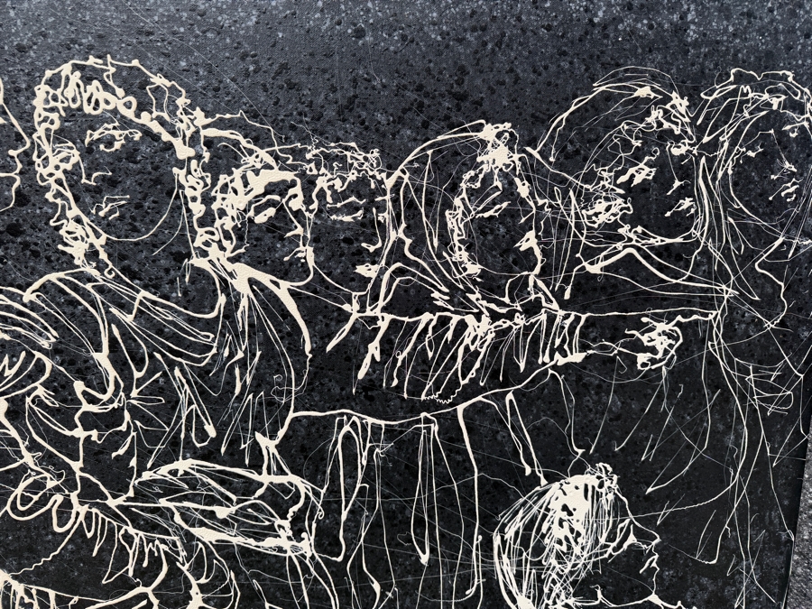 Gerrit Greve (1948-2024, Cardiff by the Sea, CA) Original Acrylic Drip Painting On Canvas Titled 'Witnesses - After DaVinci' Signed Lower Right 40' X 30' Framed 44.5 X 34.5 Estimate $1,000-$2,000 [Photo 4]