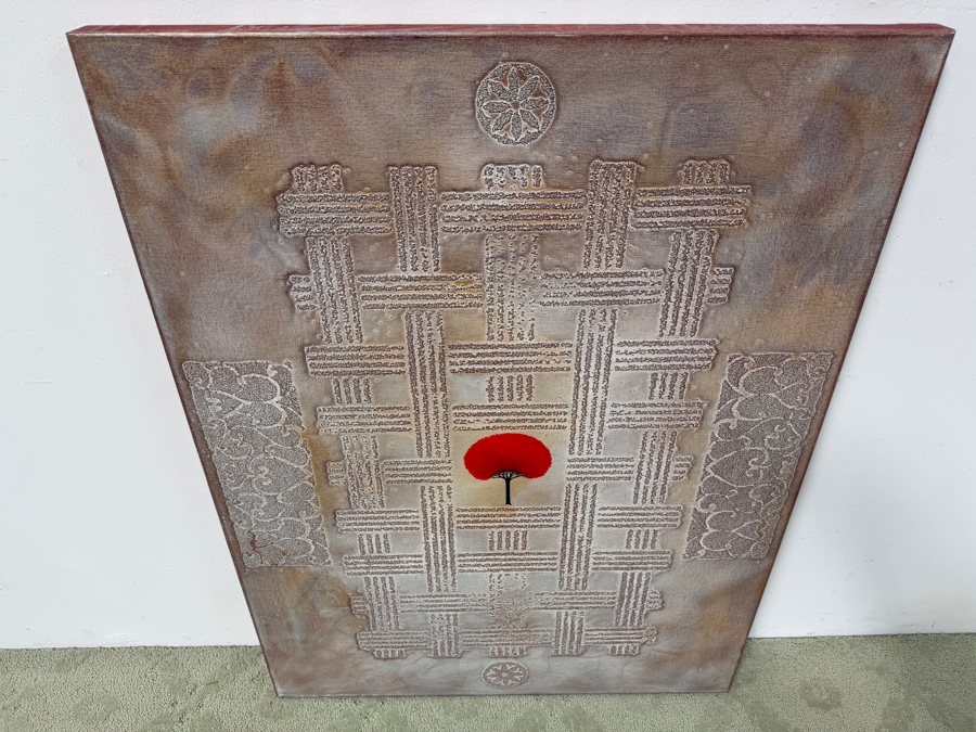 Gerrit Greve (1948-2024, Cardiff by the Sea, CA) Original Abstract Mixed Media Acrylic Sand Icon Painting On Canvas Signed Verso 30' X 40' Estimate $1,000-$2,000 [Photo 4]