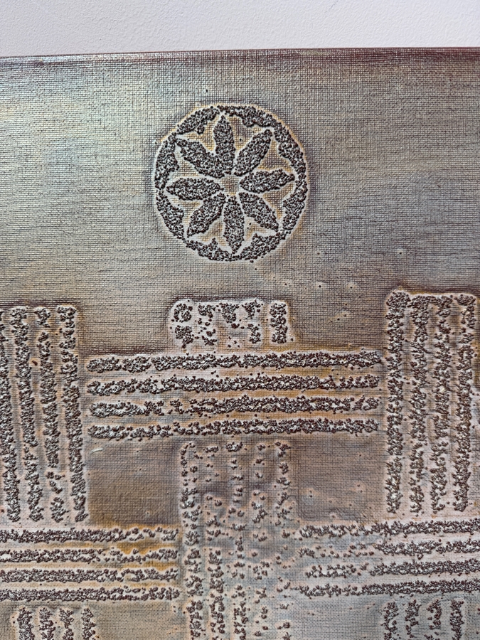 Gerrit Greve (1948-2024, Cardiff by the Sea, CA) Original Abstract Mixed Media Acrylic Sand Icon Painting On Canvas Signed Verso 30' X 40' Estimate $1,000-$2,000 [Photo 3]