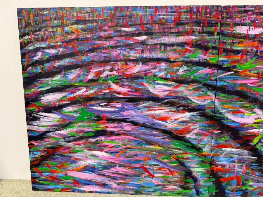 Gerrit Greve (1948-2024, Cardiff by the Sea, CA) Large Original Abstract Acrylic Diptych Painting On Canvas Titled 'Grass Water Ripples' Signed Verso 72' X 36' Estimate $2,150-$4,300 [Photo 2]