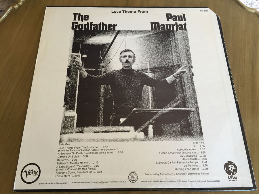 Paul Mauriat ‎- Love Theme From The Godfather - MGM Records ‎- SE 4838 [Photo 2]