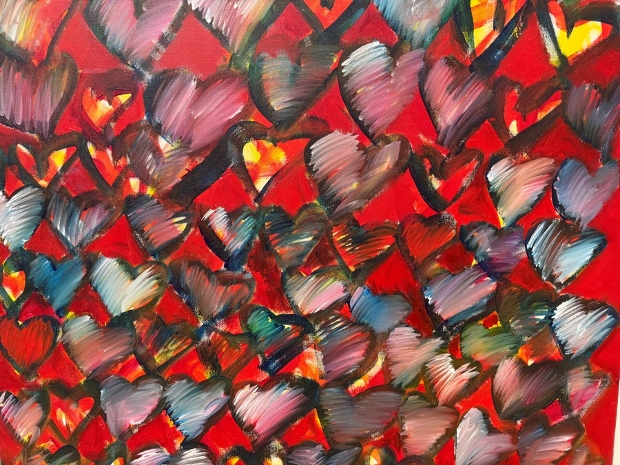 Gerrit Greve (1948-2024, Cardiff by the Sea, CA) Original Acrylic Painting On Canvas Titled 'Heart Gathering' Signed Lower Right 36' X 36' Estimate $1,100 - $2,200 [Photo 3]