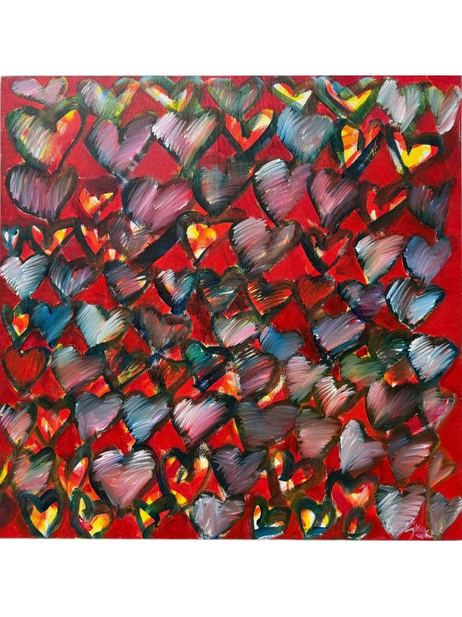 Gerrit Greve (1948-2024, Cardiff by the Sea, CA) Original Acrylic Painting On Canvas Titled 'Heart Gathering' Signed Lower Right 36' X 36' Estimate $1,100 - $2,200