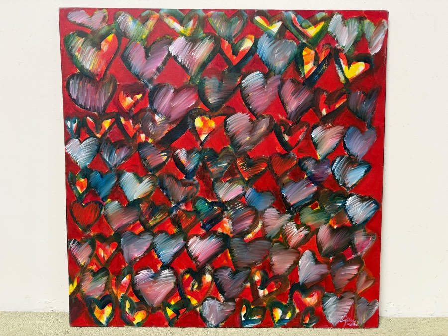 Gerrit Greve (1948-2024, Cardiff by the Sea, CA) Original Acrylic Painting On Canvas Titled 'Heart Gathering' Signed Lower Right 36' X 36' Estimate $1,100 - $2,200 [Photo 2]