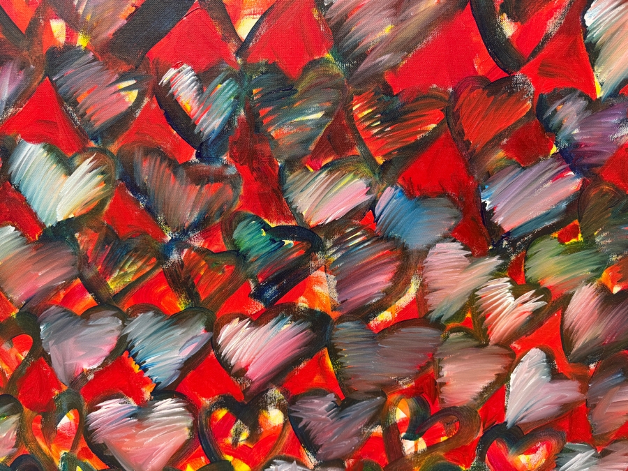 Gerrit Greve (1948-2024, Cardiff by the Sea, CA) Original Acrylic Painting On Canvas Titled 'Heart Gathering' Signed Lower Right 36' X 36' Estimate $1,100 - $2,200 [Photo 5]