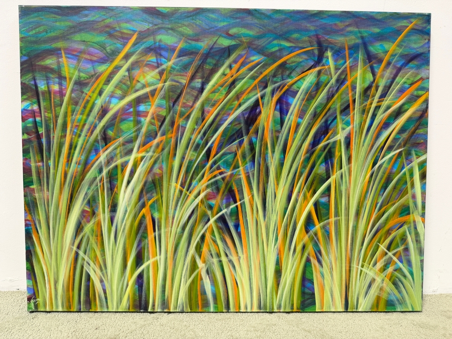 Gerrit Greve (1948-2024, Cardiff by the Sea, CA) Original Acrylic Painting On Canvas Titled “Reeds at Water's Edge 4” Signed Bottom Left 40” X 30” Estimate $1,000 - $2,000 [Photo 2]