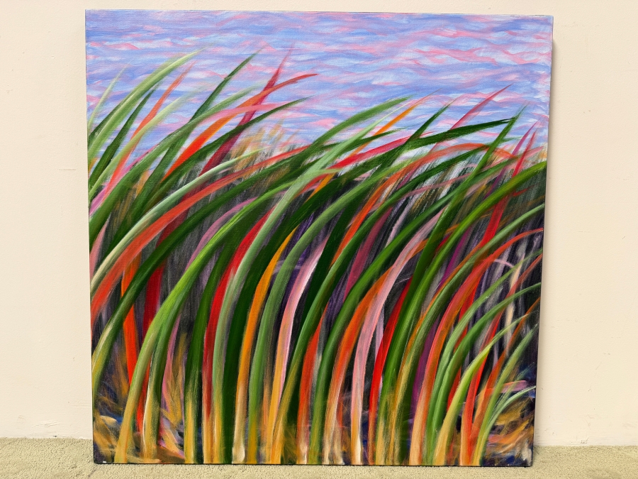 Gerrit Greve (1948-2024, Cardiff by the Sea, CA) Original Acrylic Reeds Painting On Canvas Untitled Signed Verso Dated 2022 36” x 36” Estimate $1,100 - $2,200 [Photo 2]