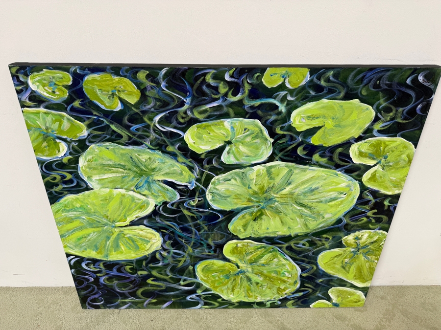 Gerrit Greve (1948-2024, Cardiff by the Sea, CA) Original Acrylic Painting On Canvas Titled 'Waterlilies #4' Signed Verso 48' X 40' Estimate $1,620 - $3,200 [Photo 6]