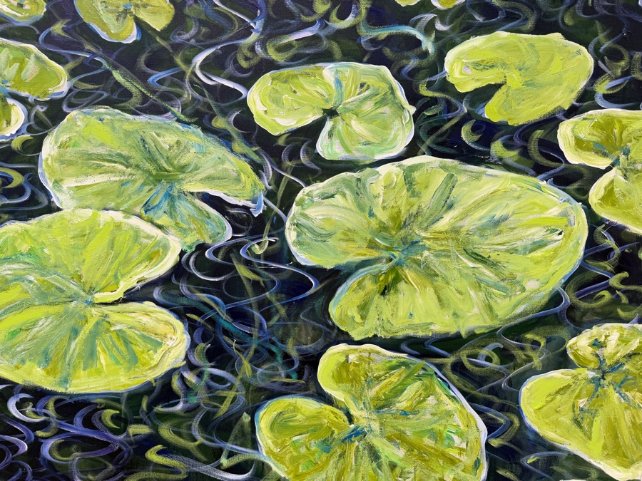 Gerrit Greve (1948-2024, Cardiff by the Sea, CA) Original Acrylic Painting On Canvas Titled 'Waterlilies #4' Signed Verso 48' X 40' Estimate $1,620 - $3,200 [Photo 3]
