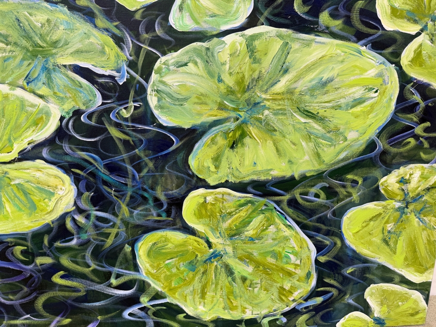 Gerrit Greve (1948-2024, Cardiff by the Sea, CA) Original Acrylic Painting On Canvas Titled 'Waterlilies #4' Signed Verso 48' X 40' Estimate $1,620 - $3,200 [Photo 4]