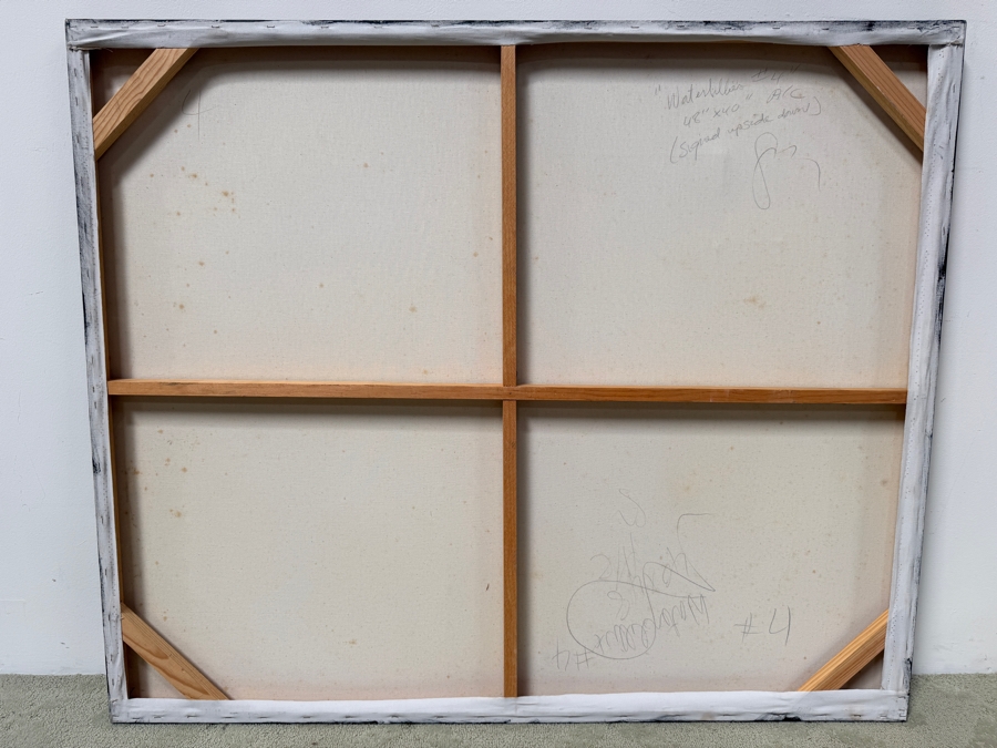 Gerrit Greve (1948-2024, Cardiff by the Sea, CA) Original Acrylic Painting On Canvas Titled 'Waterlilies #4' Signed Verso 48' X 40' Estimate $1,620 - $3,200 [Photo 7]