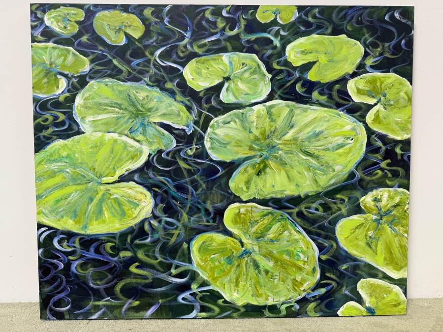 Gerrit Greve (1948-2024, Cardiff by the Sea, CA) Original Acrylic Painting On Canvas Titled 'Waterlilies #4' Signed Verso 48' X 40' Estimate $1,620 - $3,200 [Photo 2]