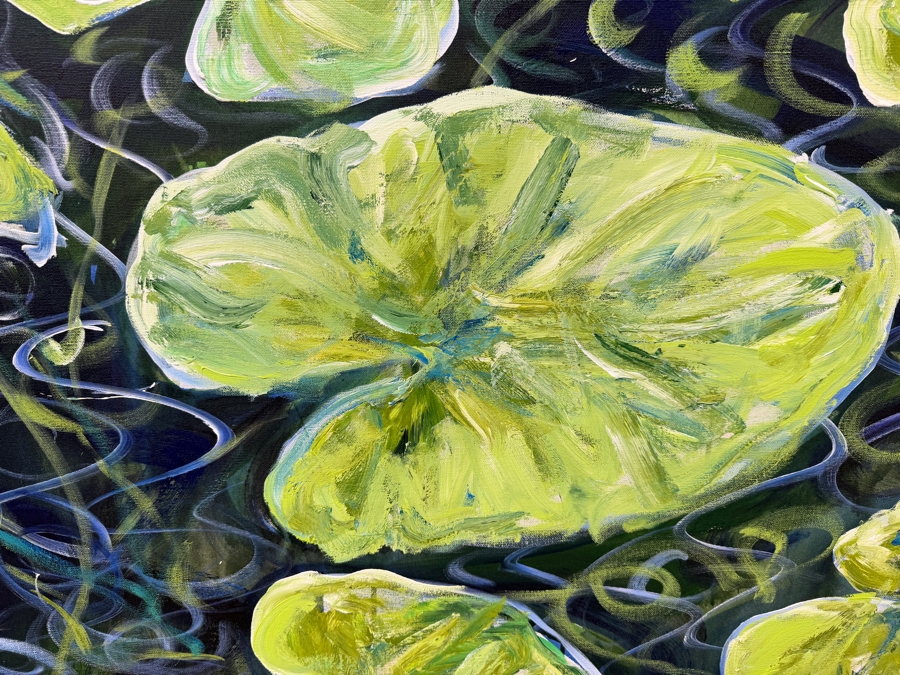 Gerrit Greve (1948-2024, Cardiff by the Sea, CA) Original Acrylic Painting On Canvas Titled 'Waterlilies #4' Signed Verso 48' X 40' Estimate $1,620 - $3,200 [Photo 5]
