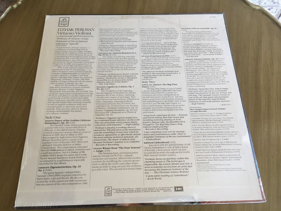 Itzhak Perlman ‎- Virtuoso Violinist - Angel Records ‎- S-37456 - SEALED [Photo 3]