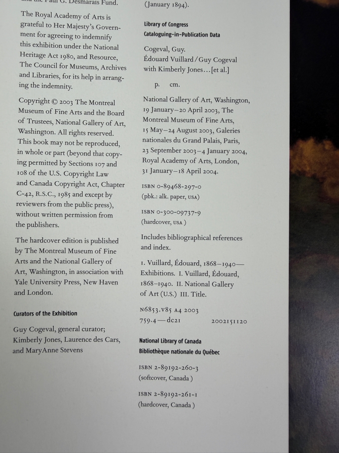 Hardcover Art Book Edouard Vuillard 2003 [Photo 5]