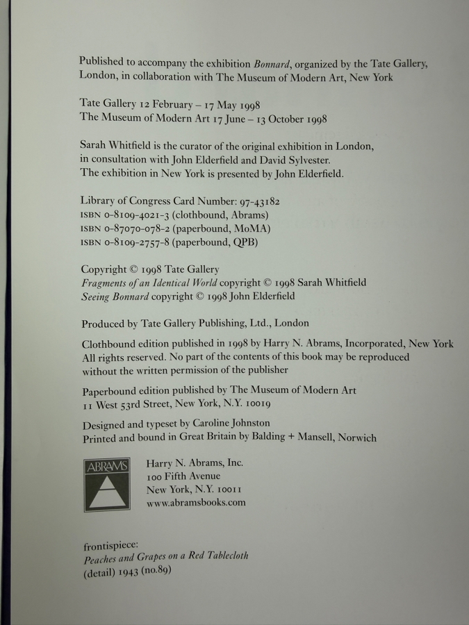 Hardcover Art Book Bonnard By Sarah Whitfield 1998 [Photo 5]