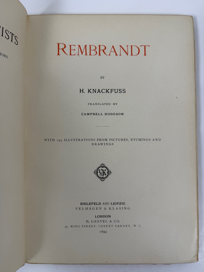 Softcover Art Book Rembrandt Monographs On Artists By H. Knackfuss 1899 [Photo 2]