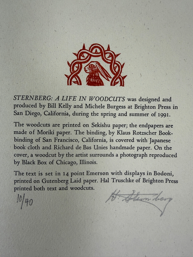 Harry Sternberg (1904-2001, American) Rare Signed Limited First Edition Hardcover Book: A Life In Woodcuts Signed By Harry Sternberg Published By Brighton Press In 1991 Numbered 10 Of 40 [Photo 14]