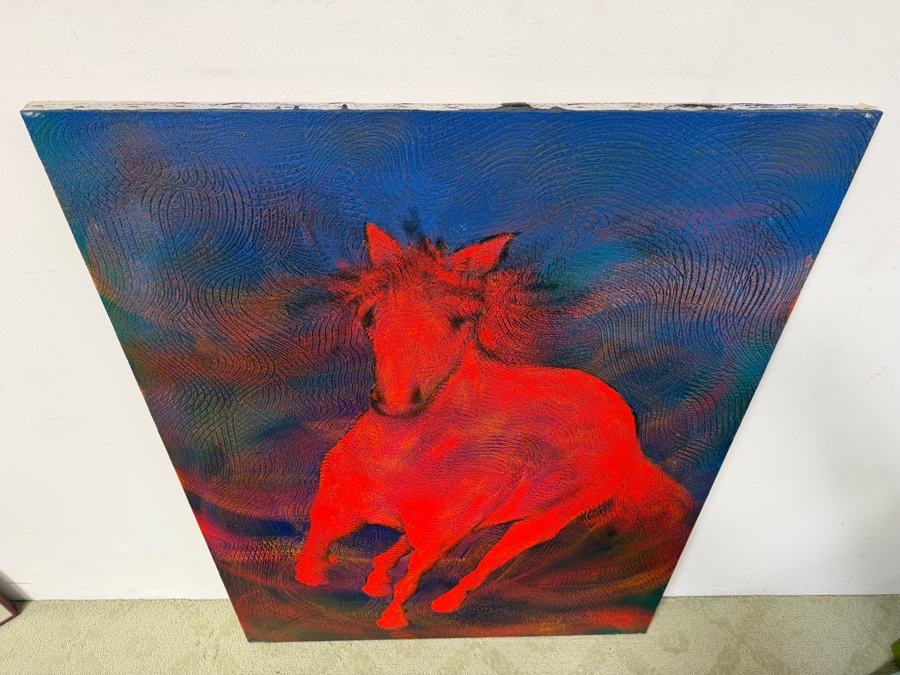 Gerrit Greve (1948-2024, Cardiff by the Sea, CA) Original Acrylic Painting On Canvas Titled 'Red Approaching' Signed Verso And Dated 1993 36' X 48' Estimate $1,700-$2,200 [Photo 4]