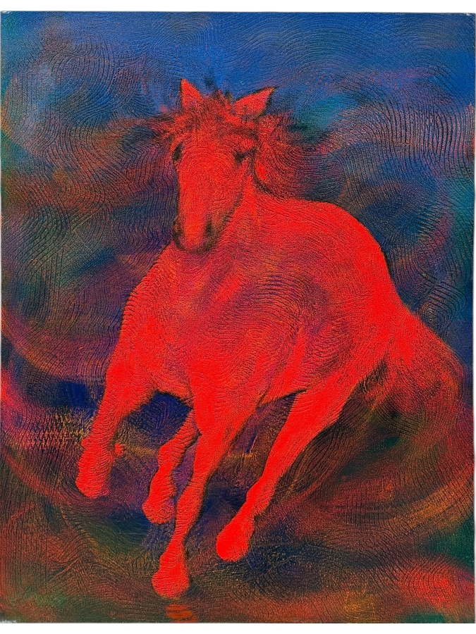 Gerrit Greve (1948-2024, Cardiff by the Sea, CA) Original Acrylic Painting On Canvas Titled 'Red Approaching' Signed Verso And Dated 1993 36' X 48' Estimate $1,700-$2,200