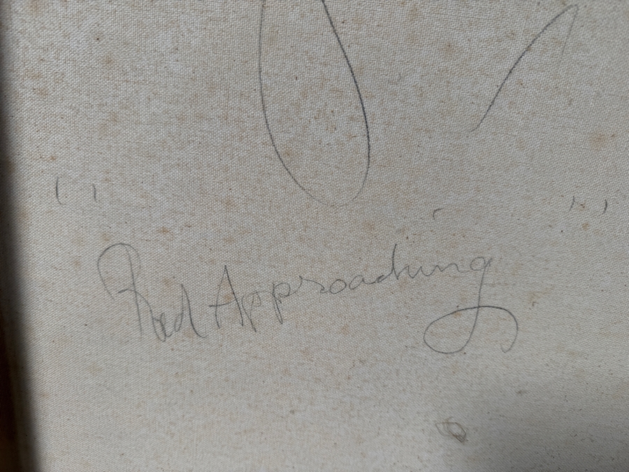 Gerrit Greve (1948-2024, Cardiff by the Sea, CA) Original Acrylic Painting On Canvas Titled 'Red Approaching' Signed Verso And Dated 1993 36' X 48' Estimate $1,700-$2,200 [Photo 8]