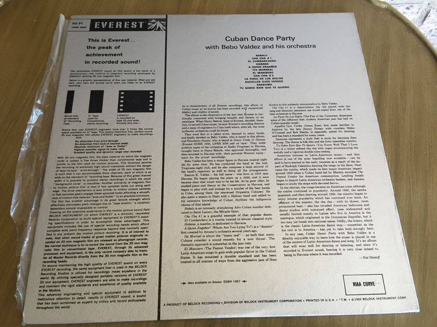 Bebo Valdez And His Orchestra - Cuban Dance Party - Everest ‎- LPBR 5057 [Photo 2]