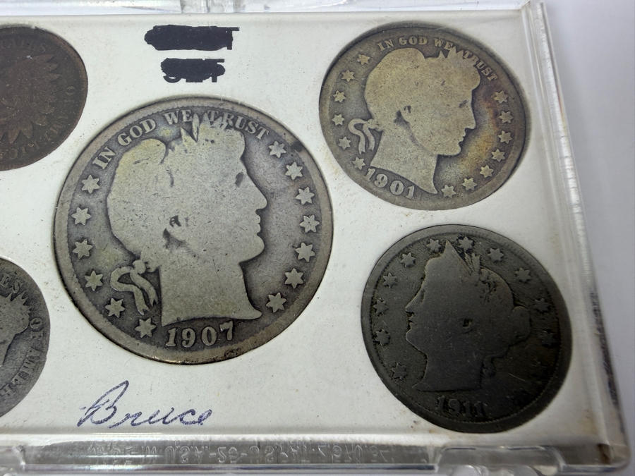 1907 Silver Barber Half Dollar, 1901 Silver Barber Quarter, 1911 Silver Barber Dime, 1901 Indian Head Cent And 1911 Liberty Head 'V' Nickel [Photo 3]