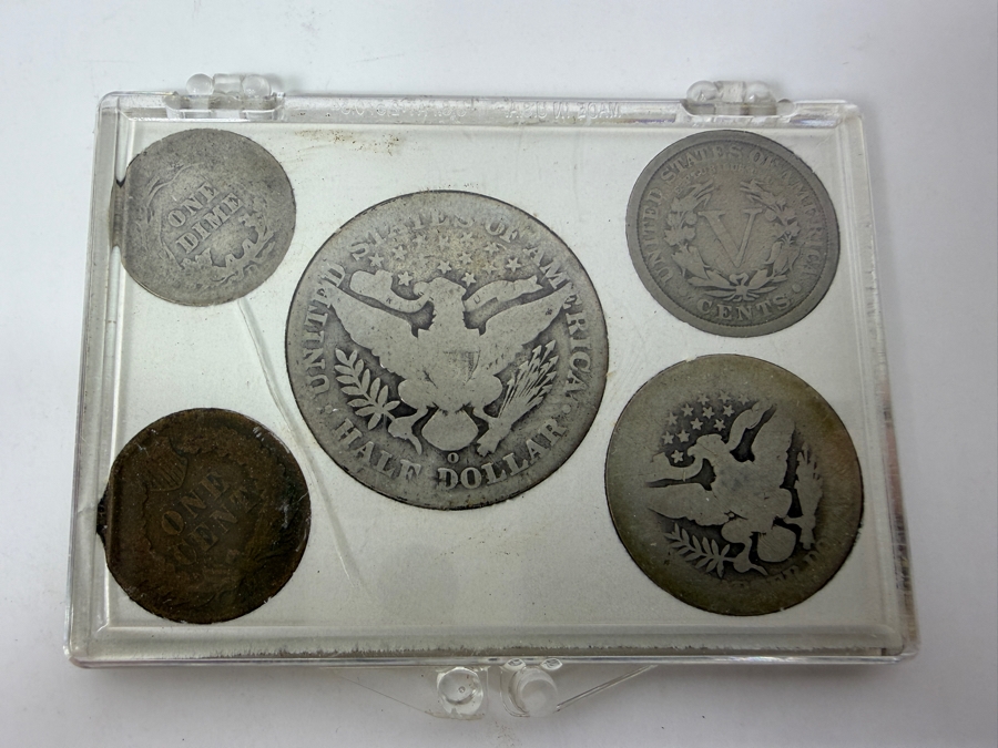 1907 Silver Barber Half Dollar, 1901 Silver Barber Quarter, 1911 Silver Barber Dime, 1901 Indian Head Cent And 1911 Liberty Head 'V' Nickel [Photo 5]