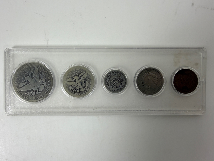 1907 Silver Barber Half Dollar, 1900 Silver Barber Quarter, 1914 Silver Barber Dime, 1912 Liberty Head 'V' Nickel And 1902 Indian Head Cent [Photo 5]