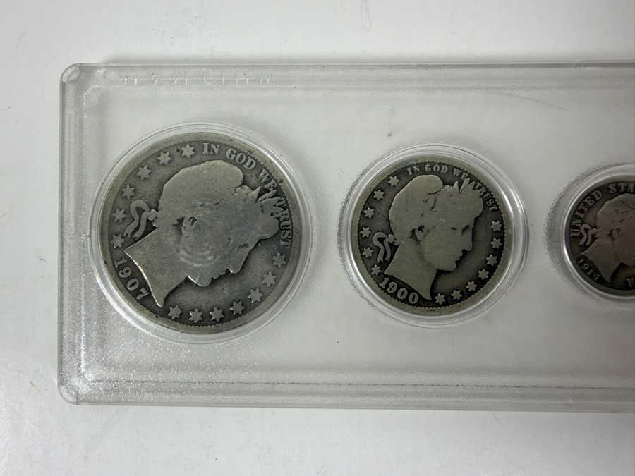 1907 Silver Barber Half Dollar, 1900 Silver Barber Quarter, 1914 Silver Barber Dime, 1912 Liberty Head 'V' Nickel And 1902 Indian Head Cent [Photo 2]