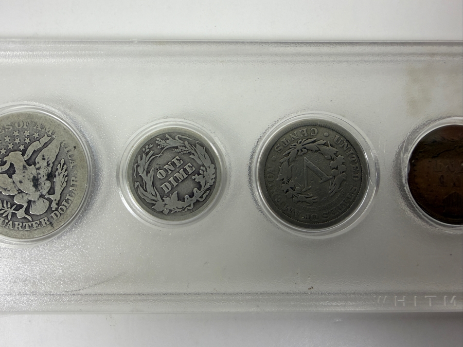 1907 Silver Barber Half Dollar, 1900 Silver Barber Quarter, 1914 Silver Barber Dime, 1912 Liberty Head 'V' Nickel And 1902 Indian Head Cent [Photo 7]
