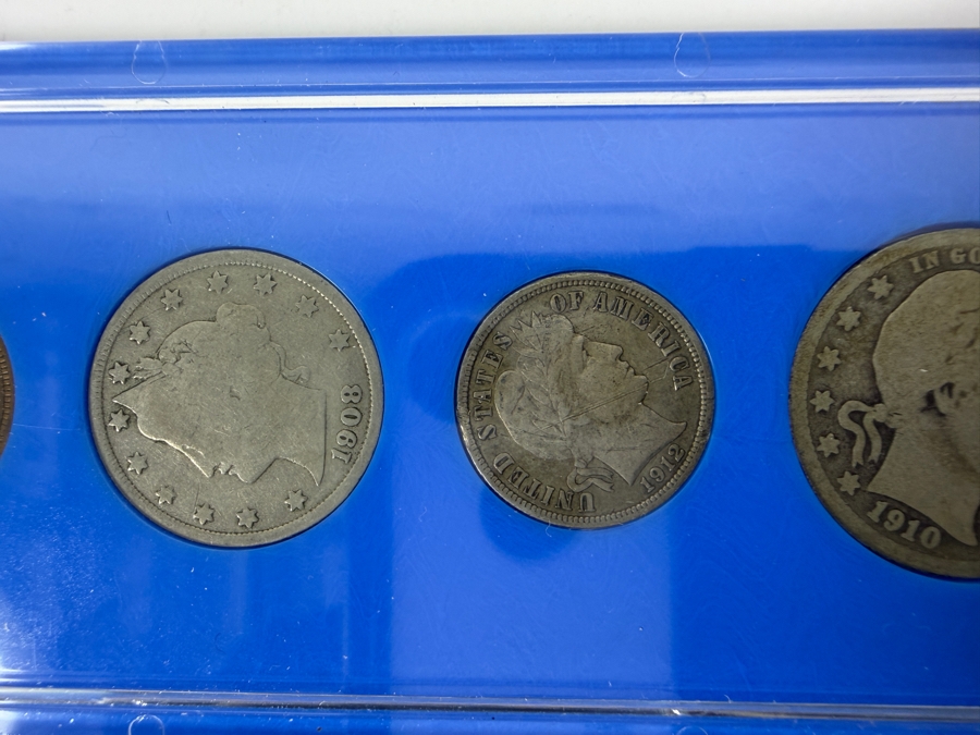 1900 Silver Barber Half Dollar, 1910 Silver Barber Quarter, 1912 Silver Barber Dime, 1908 Liberty Head 'V' Nickel And 1907 Indian Head Cent [Photo 3]