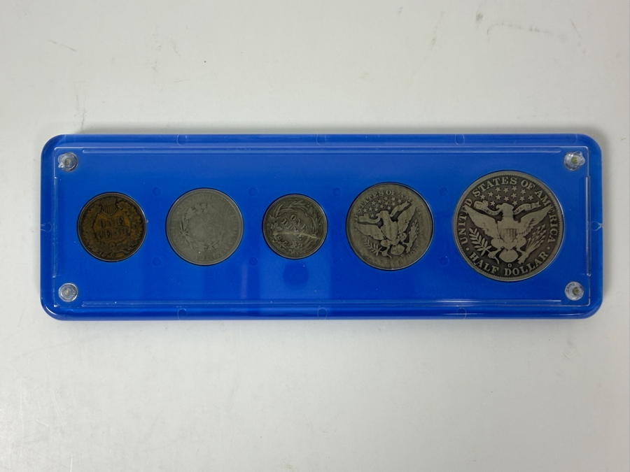 1900 Silver Barber Half Dollar, 1910 Silver Barber Quarter, 1912 Silver Barber Dime, 1908 Liberty Head 'V' Nickel And 1907 Indian Head Cent [Photo 5]