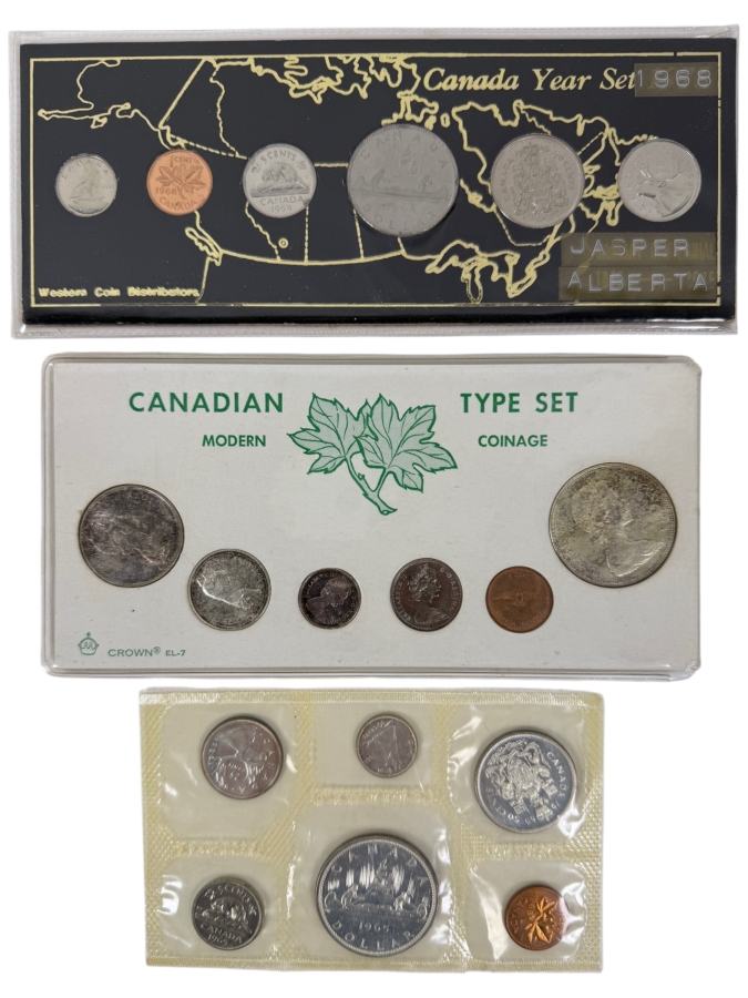 1965 Silver Canadian Uncirculated Coin Set, 1967 Silver Canadian Uncirculated Coin Set And 1968 Canadian Coin Set