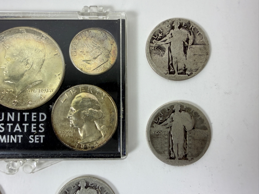 1964 United States Mint Set With Silver Kennedy Half Dollar And (6) Silver Standing Liberty Quarters [Photo 5]