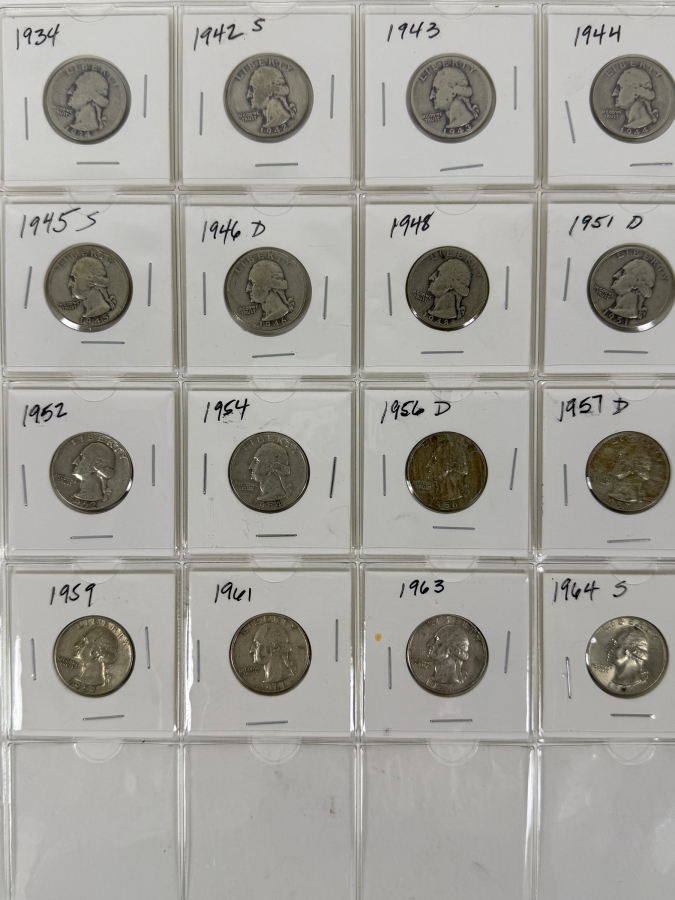 (16) Silver Washington Quarters From 1934-1964 - See Photos For Details