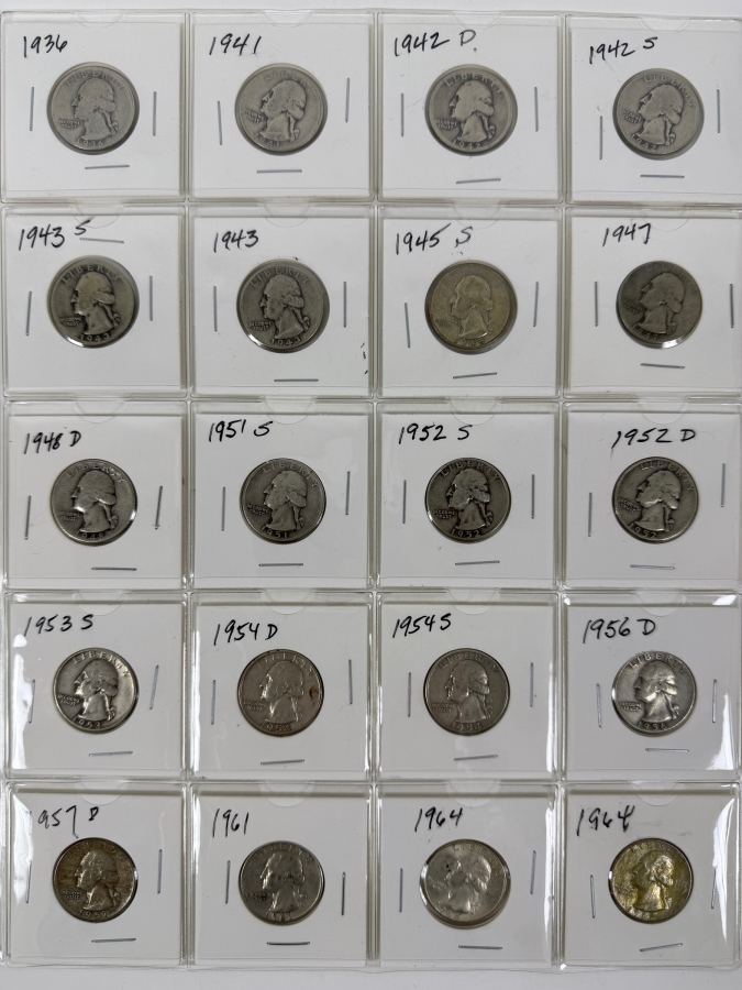 (20) Silver Washington Quarters From 1936-1964 - See Photos For Details