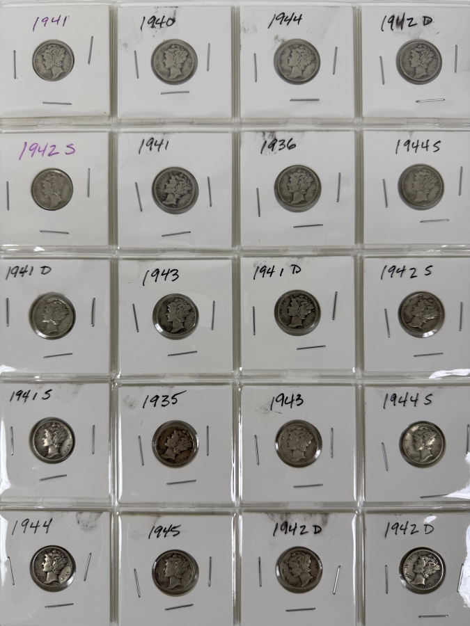 (20) Silver Winged Liberty Head Mercury Dimes Collection From 1935-1945 - See Photos For Details