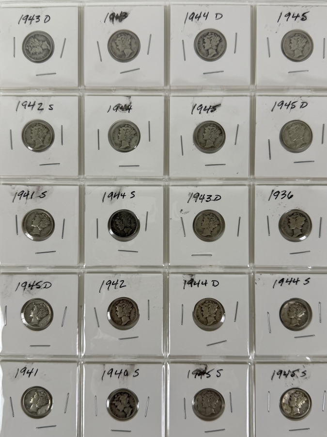 (20) Silver Winged Liberty Head Mercury Dimes Collection From 1936-1945 - See Photos For Details