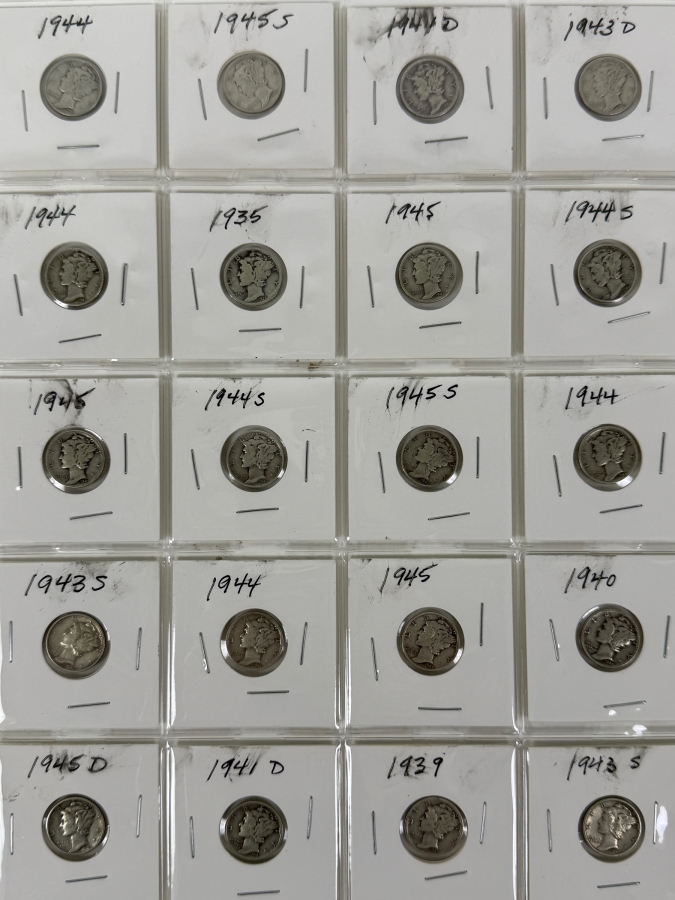 (20) Silver Winged Liberty Head Mercury Dimes Collection From 1935-1945 - See Photos For Details