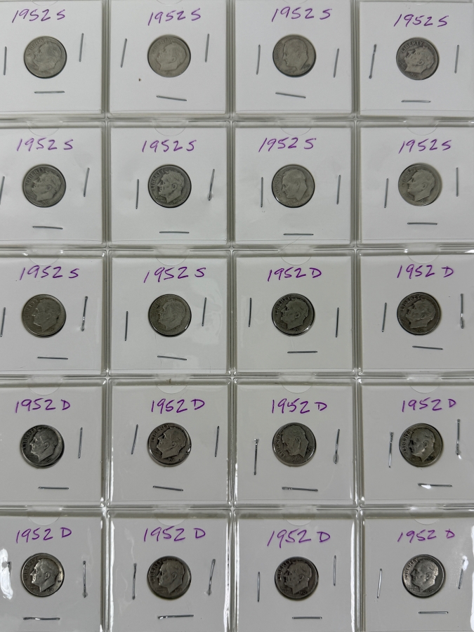(20) Silver Roosevelt Dimes From 1952 - See Photos For Details