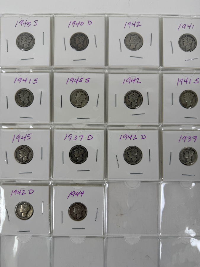 (14) Silver Winged Liberty Head Mercury Dimes Collection From 1937-1945 - See Photos For Details