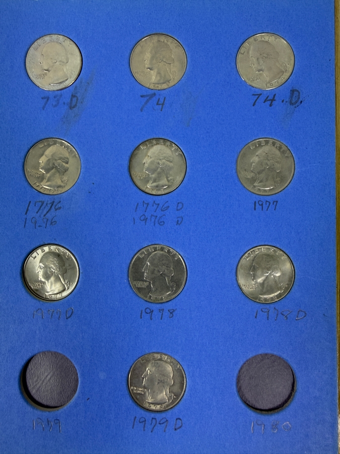 (10) 1960-1964 Silver Washington Quarters And (24) Quarters From 1965-1980 With Book - See Photos For Details [Photo 4]