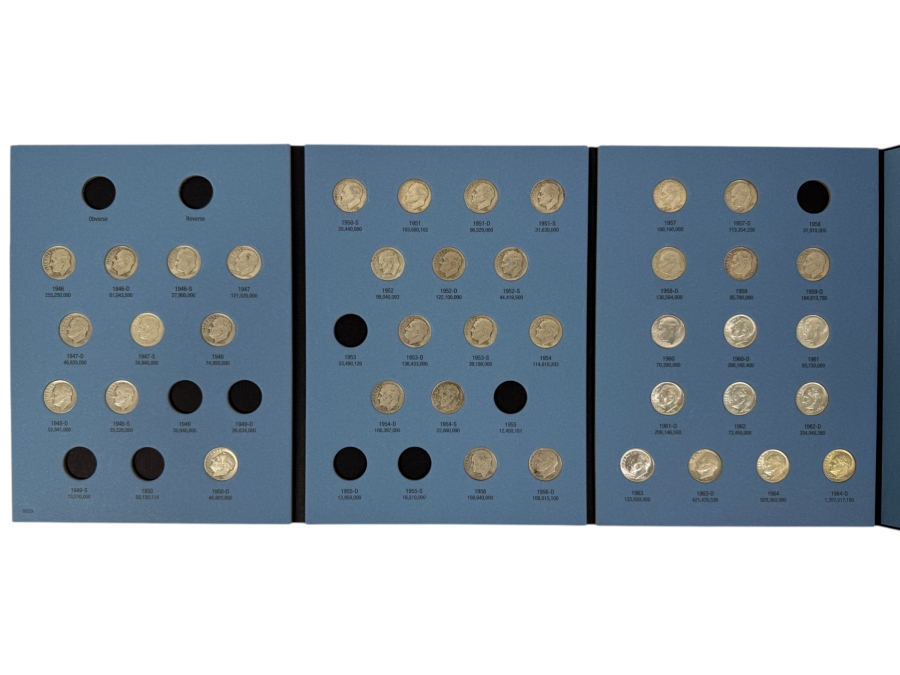 (39) Silver Roosevelt Dimes From 1946-1964 With Book - See Photos For Details