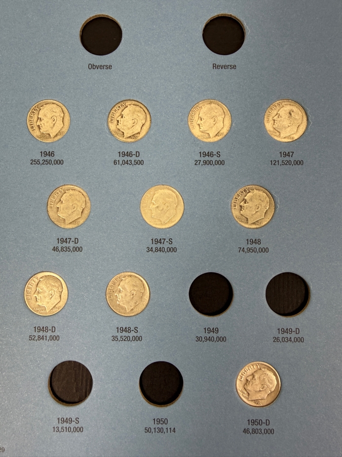 (39) Silver Roosevelt Dimes From 1946-1964 With Book - See Photos For Details [Photo 2]