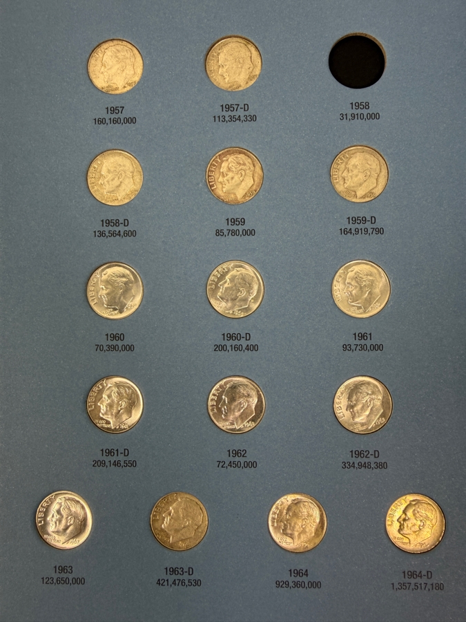 (39) Silver Roosevelt Dimes From 1946-1964 With Book - See Photos For Details [Photo 4]