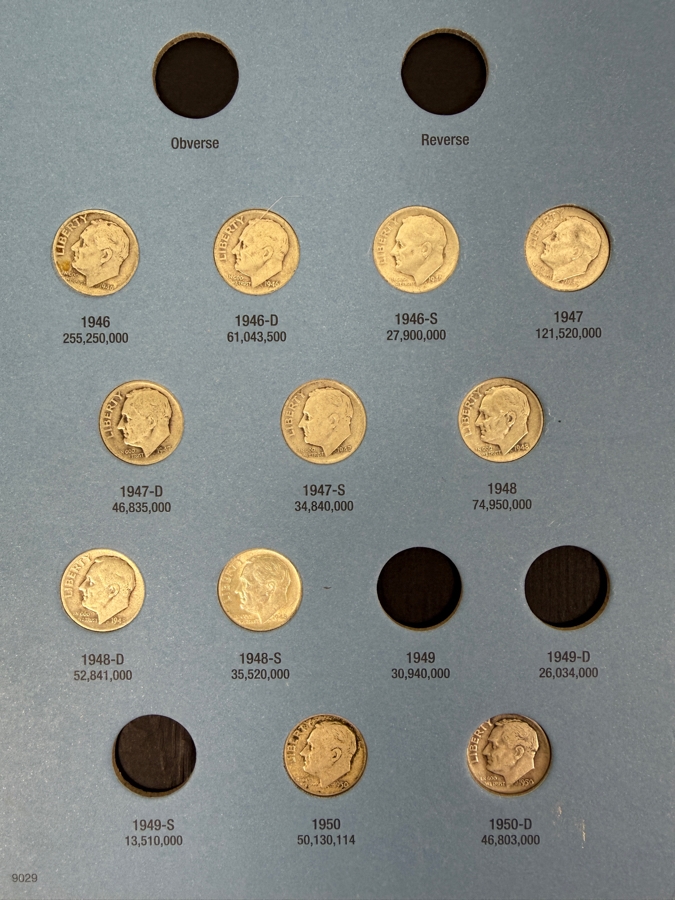 (42) Silver Roosevelt Dimes From 1946-1964 With Book - See Photos For Details [Photo 2]