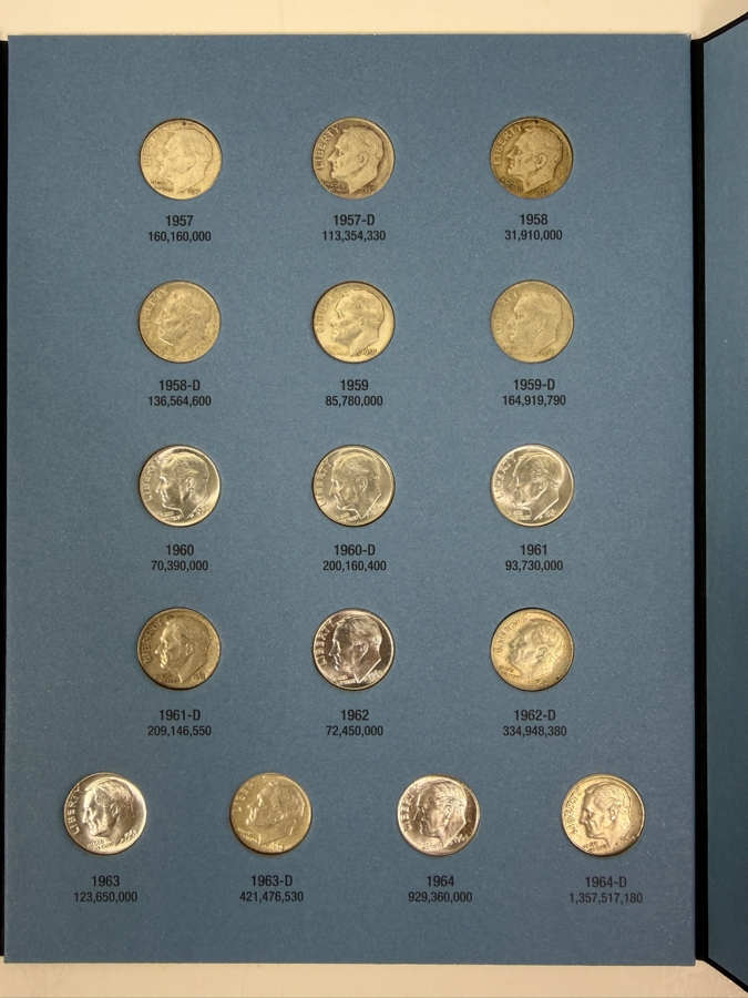 (42) Silver Roosevelt Dimes From 1946-1964 With Book - See Photos For Details [Photo 4]