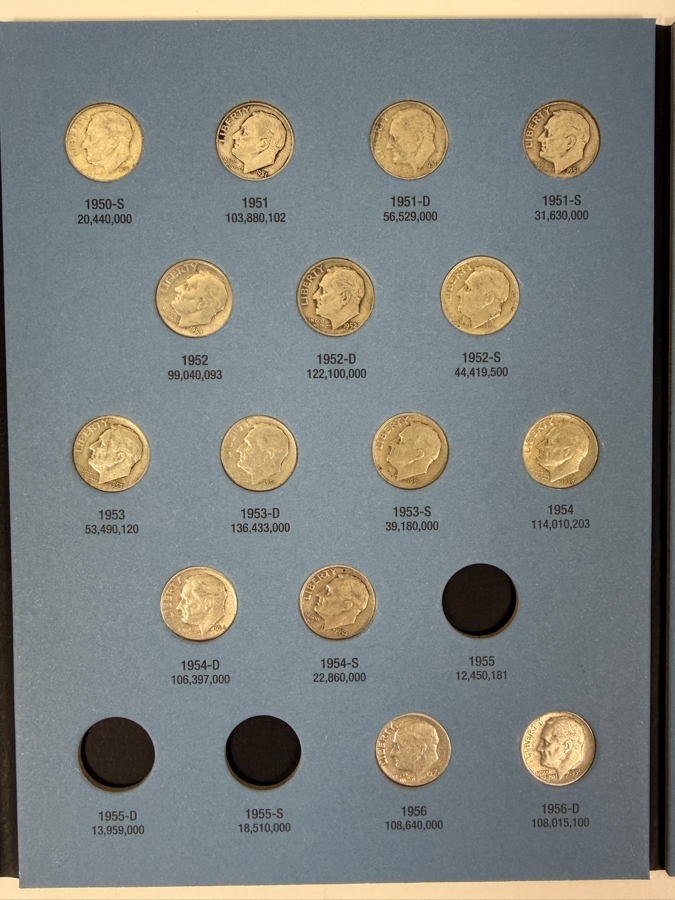 (42) Silver Roosevelt Dimes From 1946-1964 With Book - See Photos For Details [Photo 3]